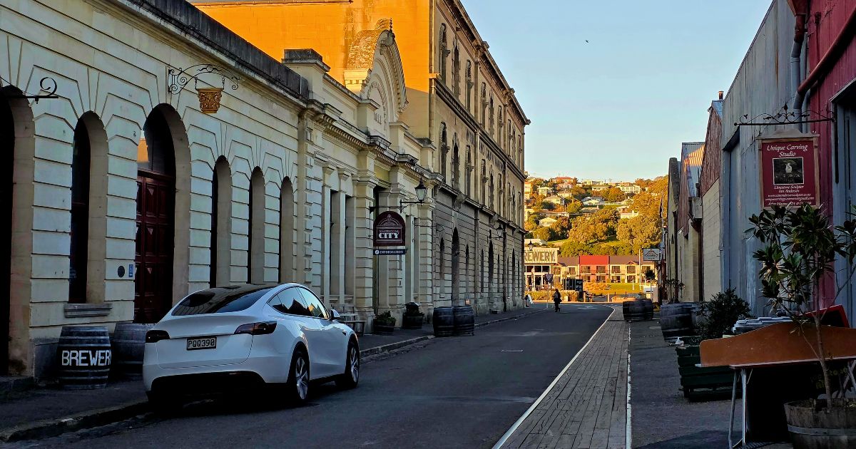 Tesla seemed like a time traveller at Oamaru's 1870s Victorian precinct